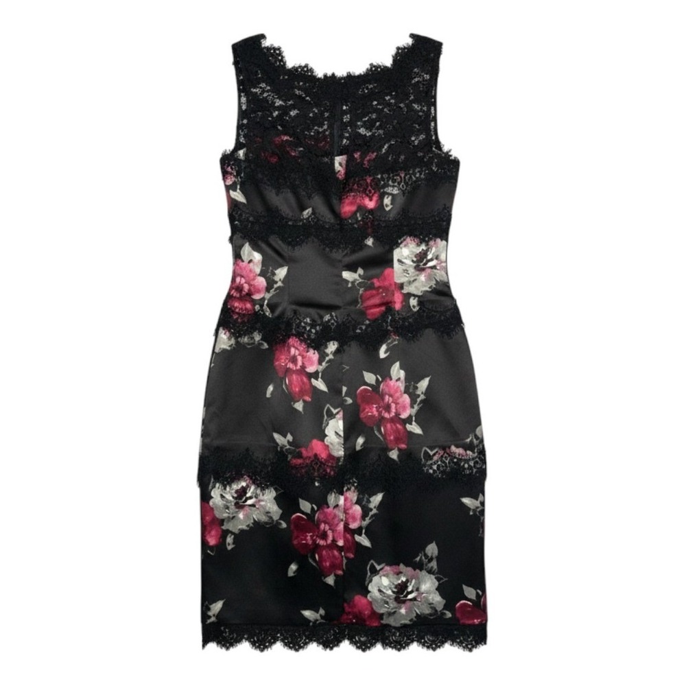 White House Black Market Sheath Dress Black Floral Lace Tiered Eyelash Trim 0